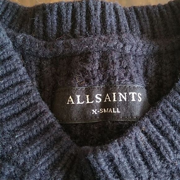 AllSaints burled wool sweater navy sz xs Tornn Raven Chunky Academia Soho Boho - Picture 2 of 5
